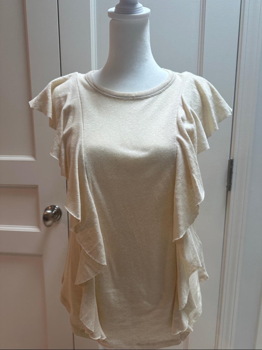 NWT Ted Baker Linen Cream Ruffle Sleeve Tank Top